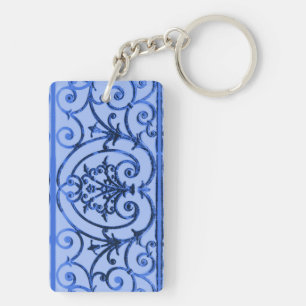 Blue scrollwork pattern key ring