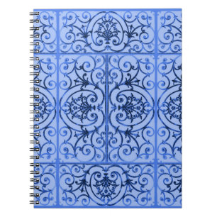 Blue scrollwork pattern spiral notebook