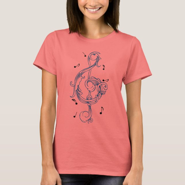 Blue scrollwork sol note key custom t-shirt (Front)