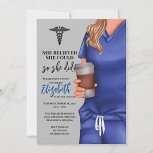 Blue Scrubs Nursing School Graduation Invitation