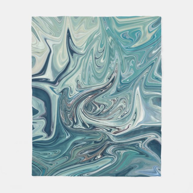 Blue Sea Abstract Painting Fleece Blanket (Front)