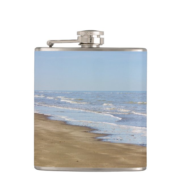 Blue Sea and Shore Photograph Hip Flask (Front)
