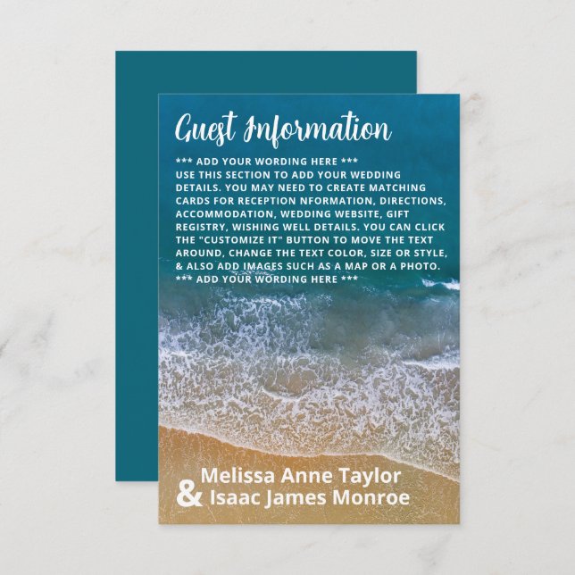 Blue Sea Beach Wedding Detail Enclosure Card (Front/Back)