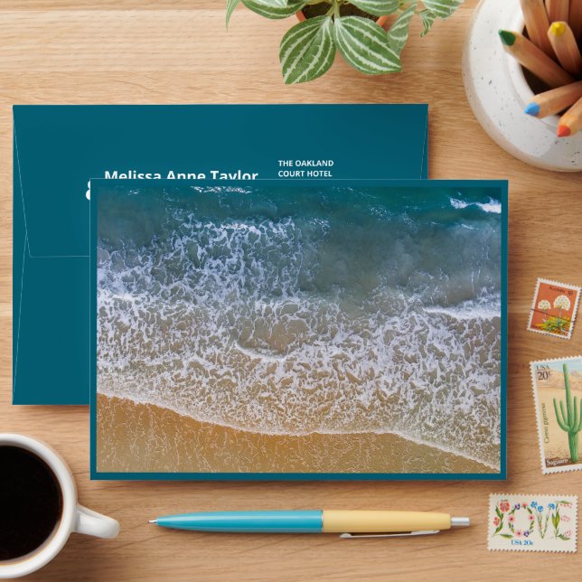 Blue Sea Beach Wedding Envelope (Desk)