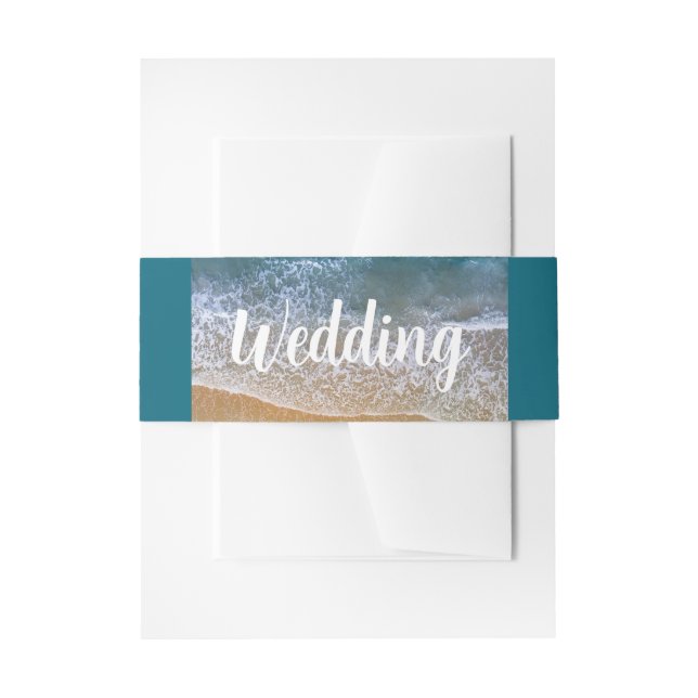 Blue Sea Beach Wedding Invitation Belly Band (Front Example)
