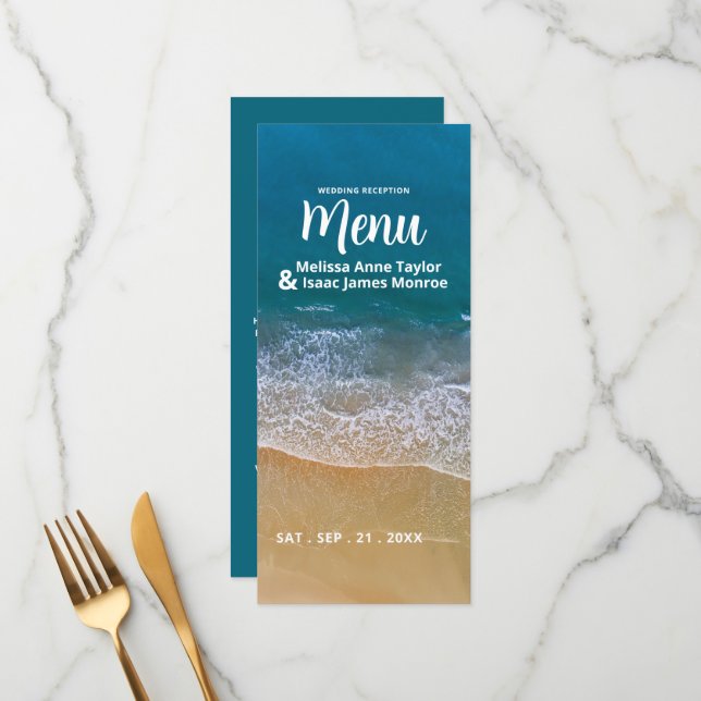 Blue Sea Beach Wedding Menu (Front/Back In Situ)