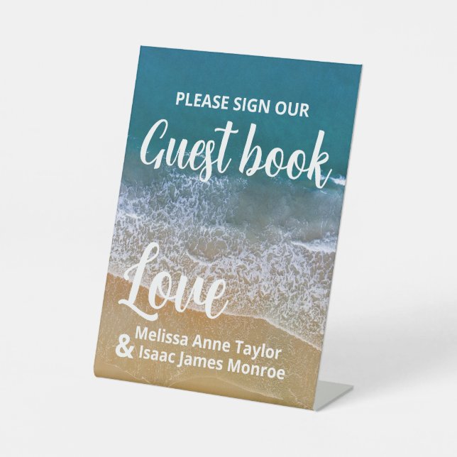 Blue Sea Beach Wedding Pedestal Sign (Front)