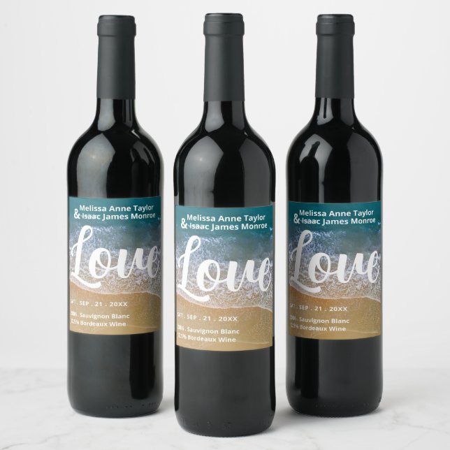Blue Sea Beach Wedding Wine Label (Bottles)