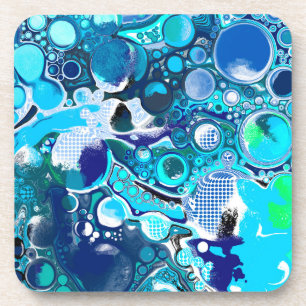 Blue Sea Bubbles Abstract Art Coaster