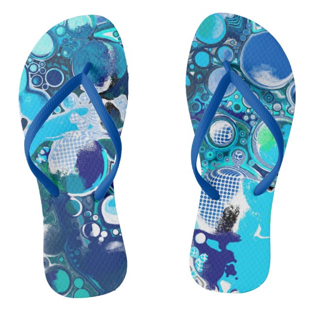 Blue Sea Bubbles Abstract Art Jandals (Footbed)