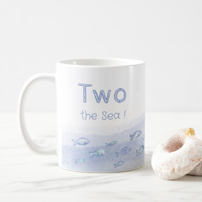 Blue sea fish boy's 2nd birthday mug (With Donut)