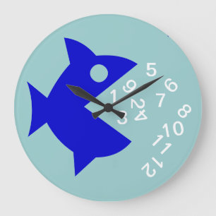 blue sea fish hour numbers large clock