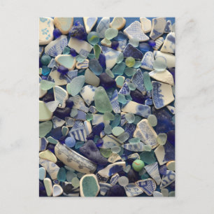 Blue sea glass beach glass art photo fun post card