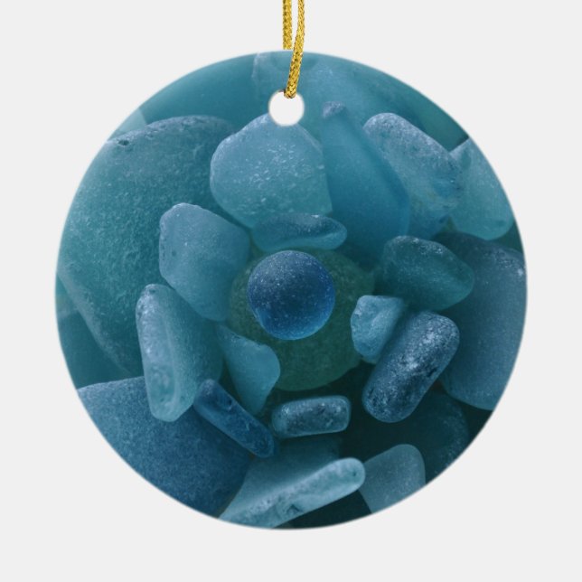 Blue Sea Glass Flower Ceramic Tree Decoration (Front)