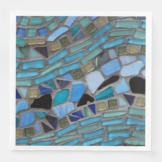 Blue Sea Glass Mosaic Dinner Paper Napkin (Front)