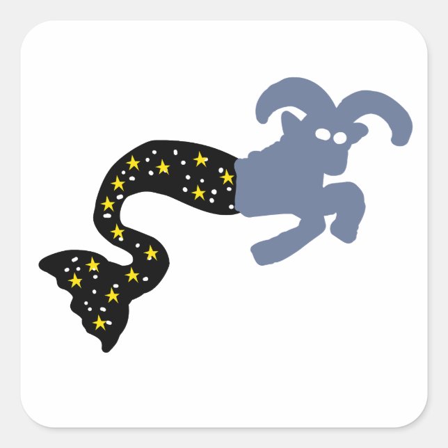 Blue Sea‑Goat Space Tail Zodiac Silhouette Square Sticker (Front)