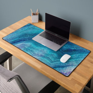 Blue Sea Green Agate Texture Desk Mat