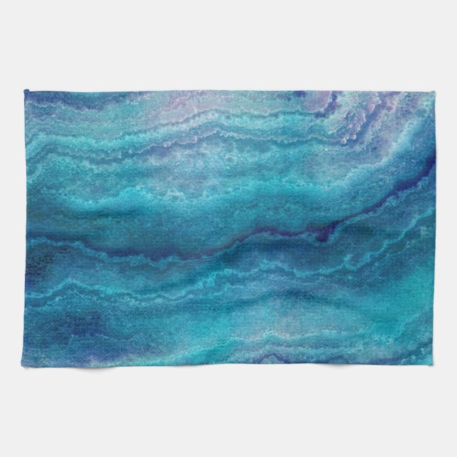 Blue Sea Green Agate Texture Tea Towel (Horizontal)