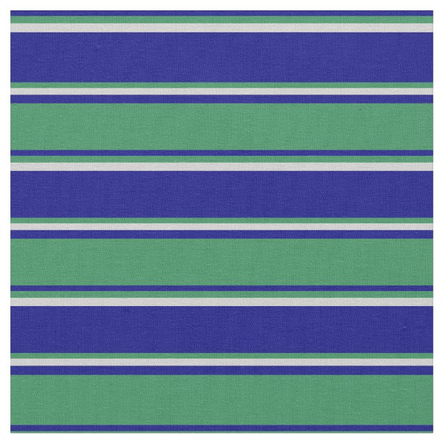 Blue, Sea Green & Light Grey Stripes Pattern Fabric (Close Up)