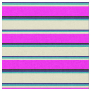 Blue, Sea Green, Pale Goldenrod, Fuchsia & Black Fabric