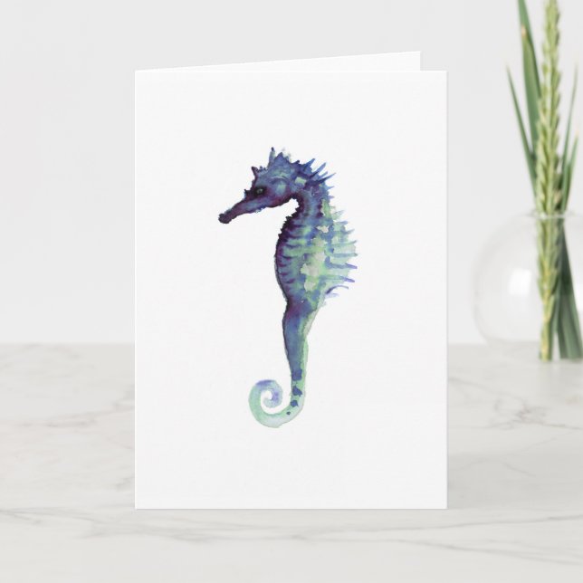 Blue sea horse design nautical oceanic seahorses card (Front)