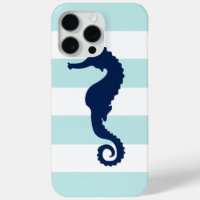 Blue Sea Horse on Mint Stripes