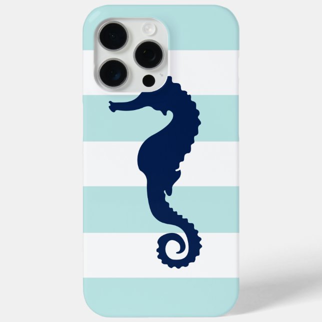 Blue Sea Horse on Mint Stripes Case-Mate iPhone Case (Back)
