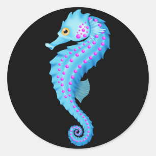 Blue Sea Horse Round Sticker