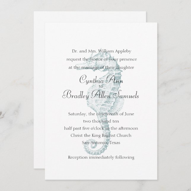  Blue Sea Horse Wedding Invitation (Front/Back)