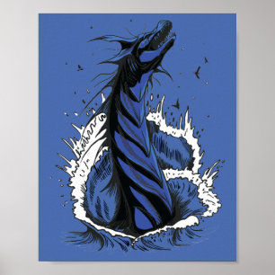 Blue Sea Monster Serpent Ocean Waves Poster