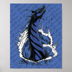 Blue Sea Monster Serpent Ocean Waves Poster