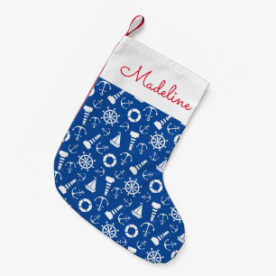 Blue Sea Pattern Add Your Name Small Christmas Stocking