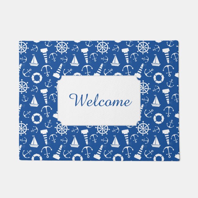 Blue Sea Pattern | Add Your Text Doormat (Front)