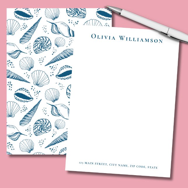 Blue Sea Shell Coastal Card (Teal bue seashells personalized stationery note cards )