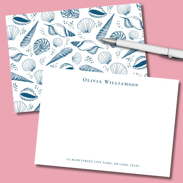 Blue Sea Shell Coastal Card (Teal blue seashells personalized stationery note cards)