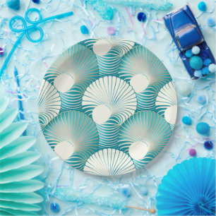 Blue sea shell pattern paper plate