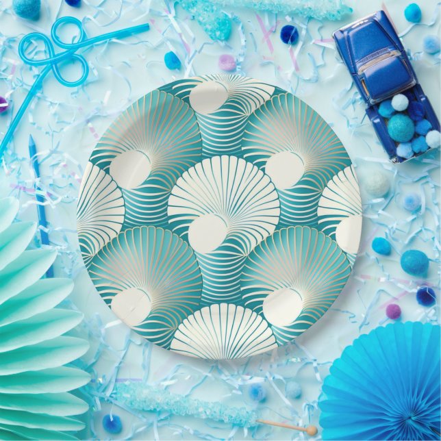 Blue sea shell pattern paper plate (Party)