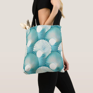 Blue sea shell pattern tote bag
