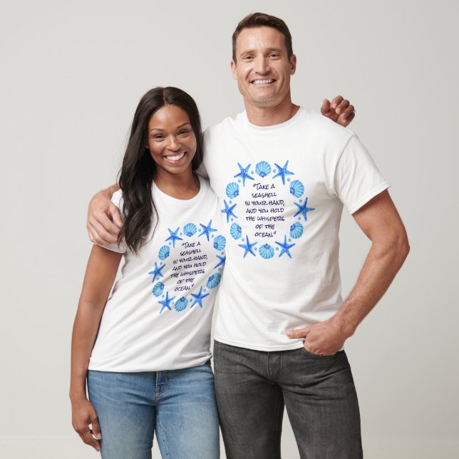 Blue Sea Shells and Starfish Beach themed T-Shirt (Unisex)