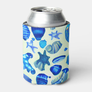Blue Sea Shells Ocean Pattern Can Cooler