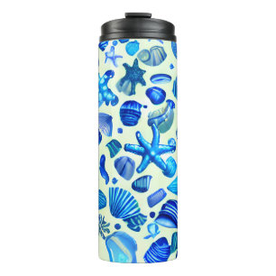 Blue Sea Shells Ocean Pattern Thermal Tumbler