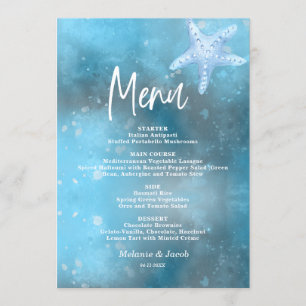 Blue Sea Summer Wedding Flat Menu Card