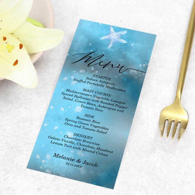 Blue Sea Summer Wedding Flat Menu Card (Creator Uploaded)