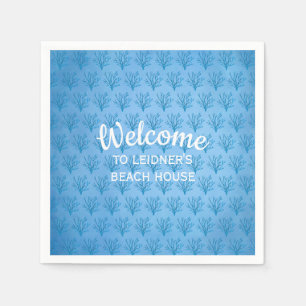 Blue sea tree corals pattern on blue background napkin