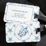 Blue Sea Turtle and Starfish Luggage Tag<br><div class="desc">This sea turtle and starfish luggage tag features watercolor art by Victoria Grigaliunas of DoTellABelle in shades of blue. Personalise the template fields with your name,  telephone number and address.</div>