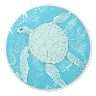 Blue Sea Turtle Ocean Theme Ceramic Knob