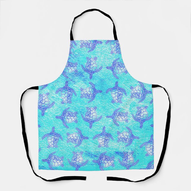 Blue Sea Turtle Print Apron (Front)