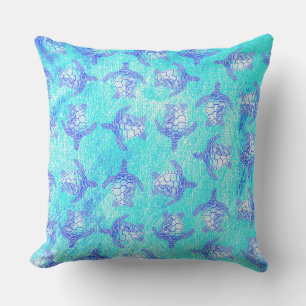 Blue Sea Turtle Print Cushion