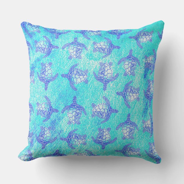 Blue Sea Turtle Print Cushion (Front)