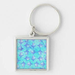Blue Sea Turtle Print Key Ring